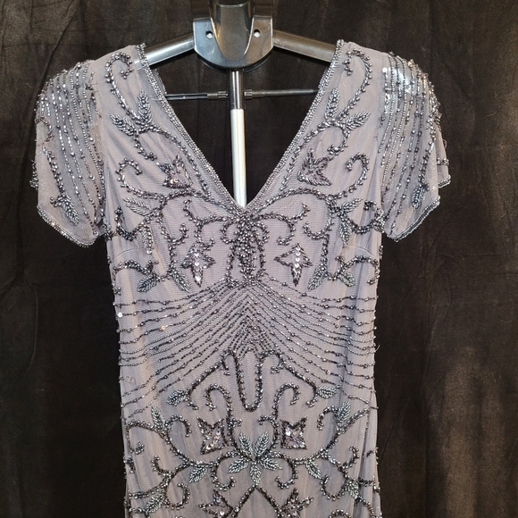 Elegant Gray Beaded Evening Dress - Picture 7 of 13